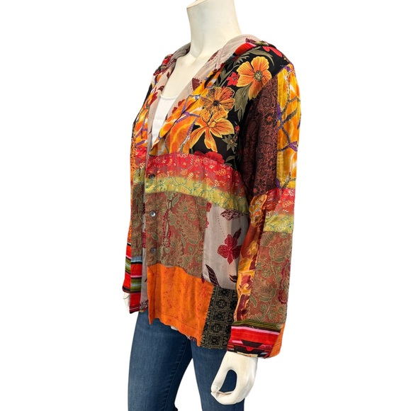 Chico’s Silk Blend Embroidered Patchwork Hooded Jacket - Picture 4 of 13
